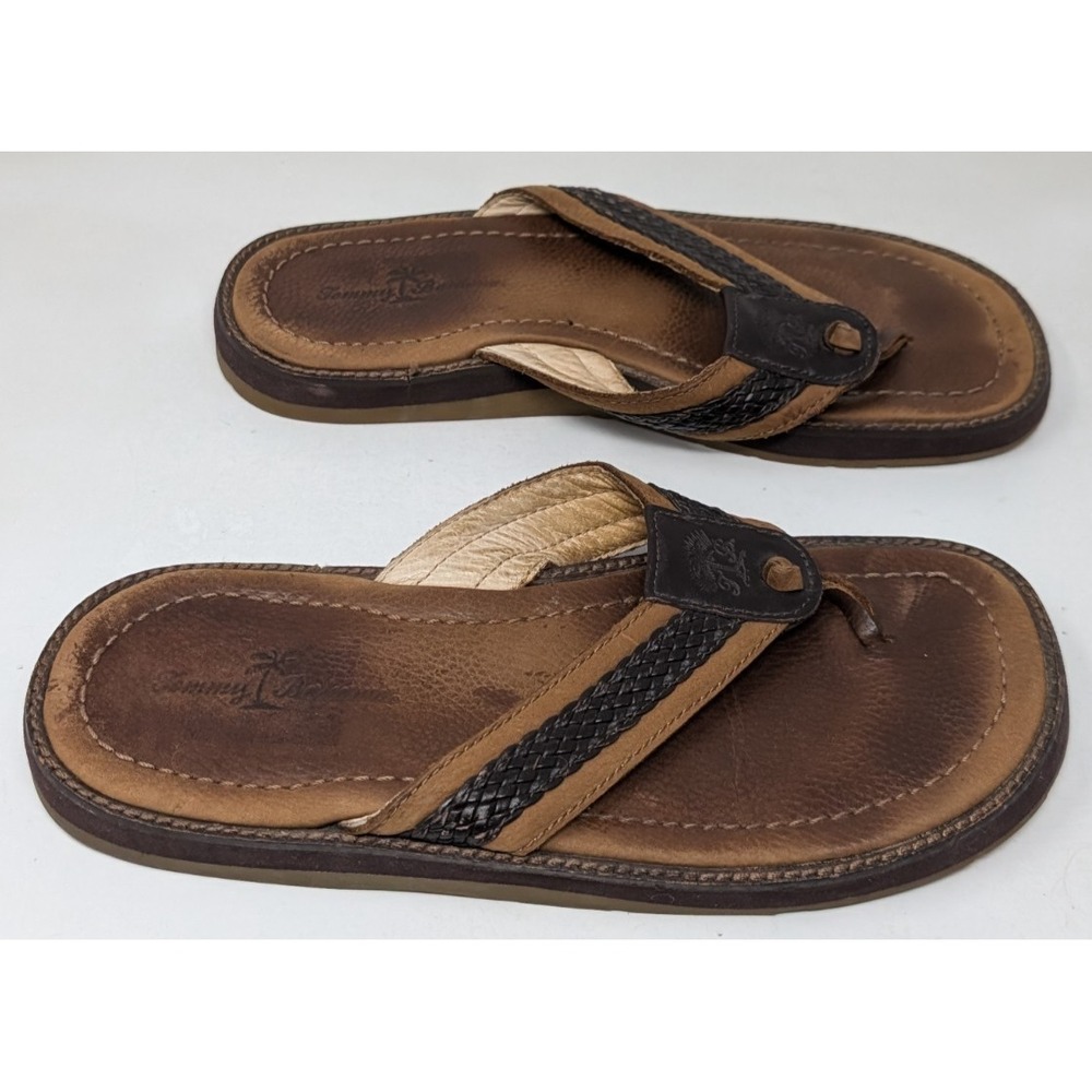 Tommy Bahama Anchors Away‎ Men's Size 9 Brown Braided Leather Sandals Flip Flops